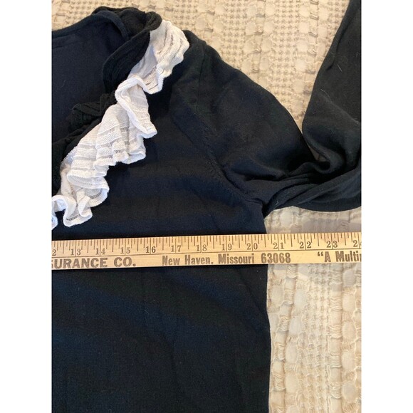 Chaps Women’s Lightweight Sweater Top Plus Size XL Navy Blue V Neck Lace Ruffle - Picture 9 of 10